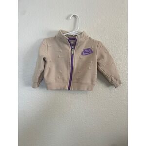 Nike Baby Girls Tan Waffle Knit Full Zip Jacket Purple Logo 18M
